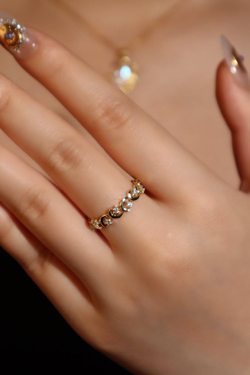 14K Real Gold Plated Multi Diamond Moon Star Ring