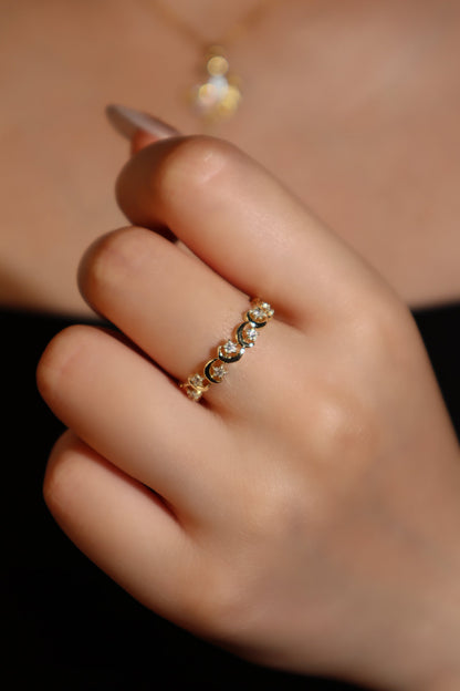 14K Real Gold Plated Multi Diamond Moon Star Ring