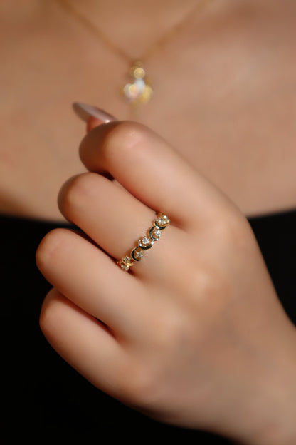14K Real Gold Plated Multi Diamond Moon Star Ring