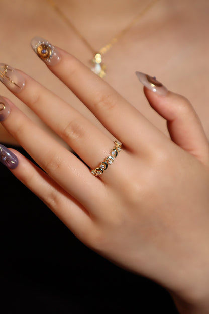 14K Real Gold Plated Multi Diamond Moon Star Ring