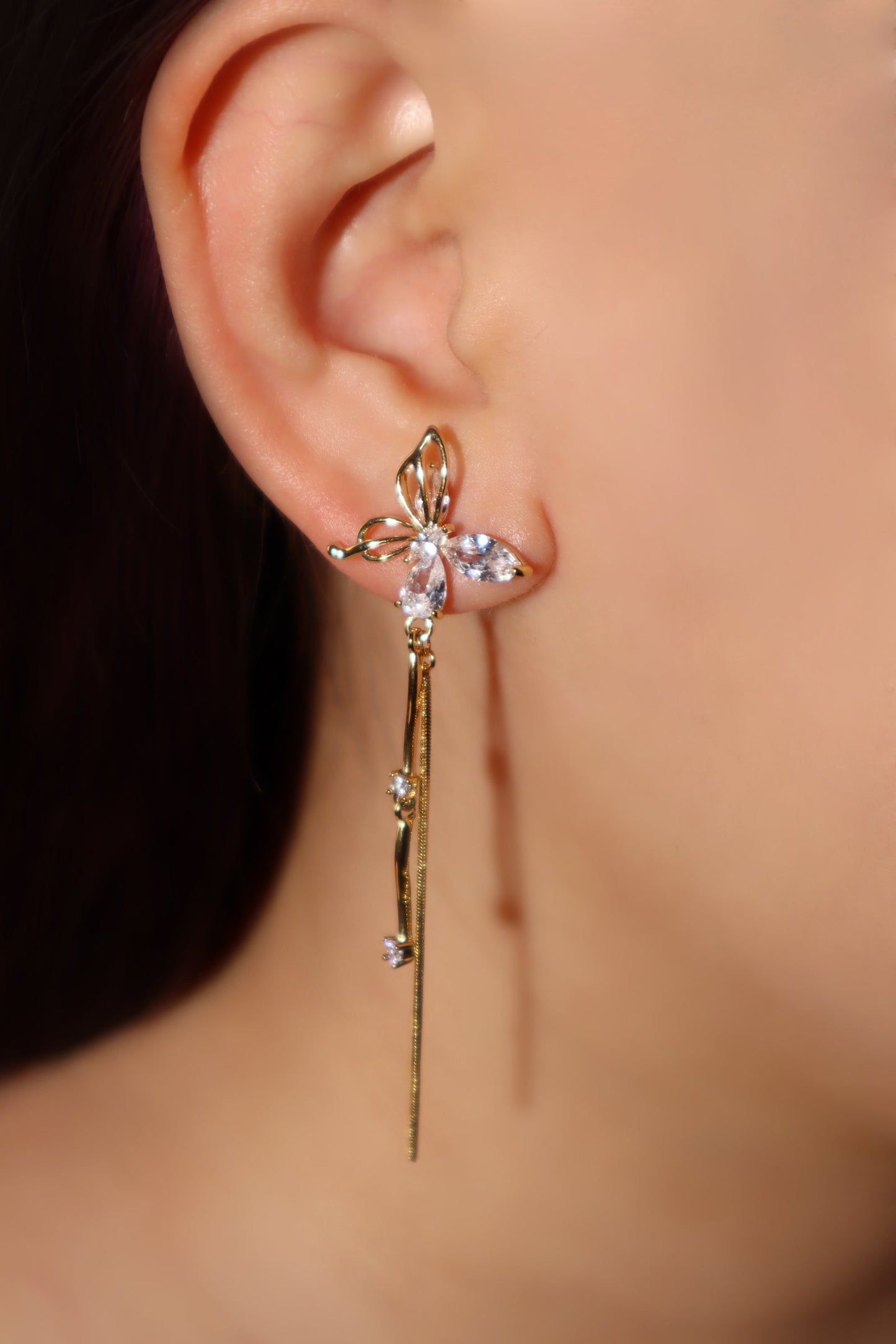 14K Real Gold Plated Diamond Wave Butterfly Earrings