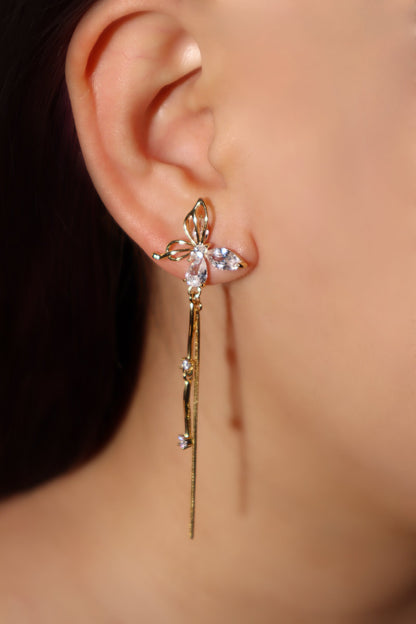 14K Real Gold Plated Diamond Wave Butterfly Earrings