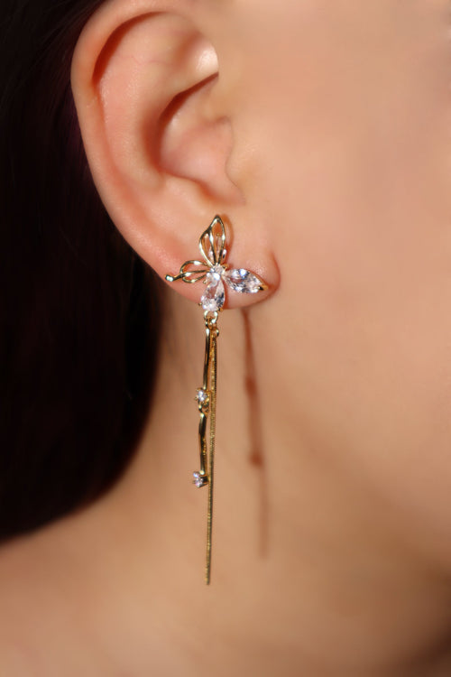 14K Real Gold Plated Diamond Wave Butterfly Earrings