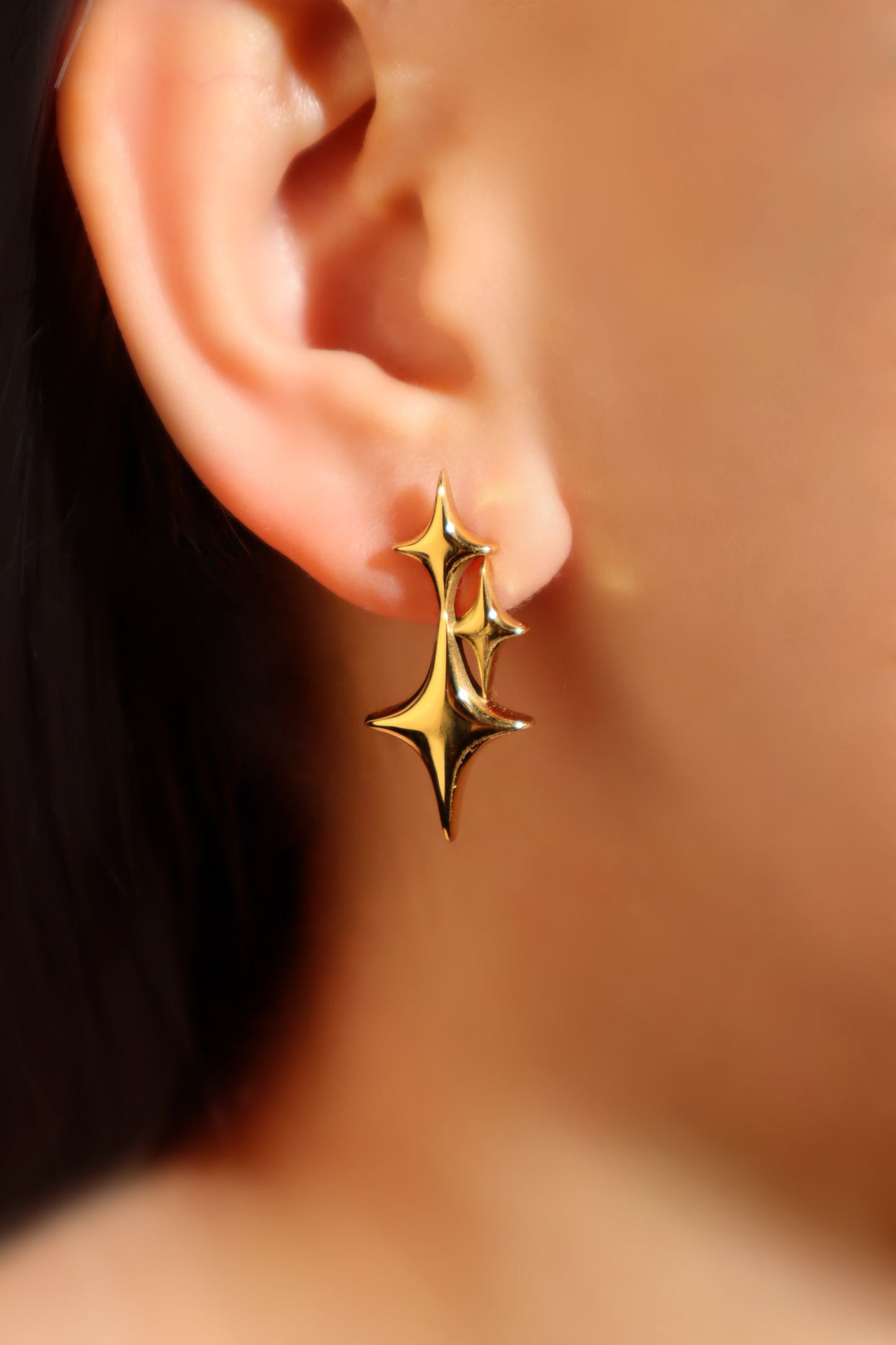 18K Gold Stainless Steel 3 in 1 Stars Earrings