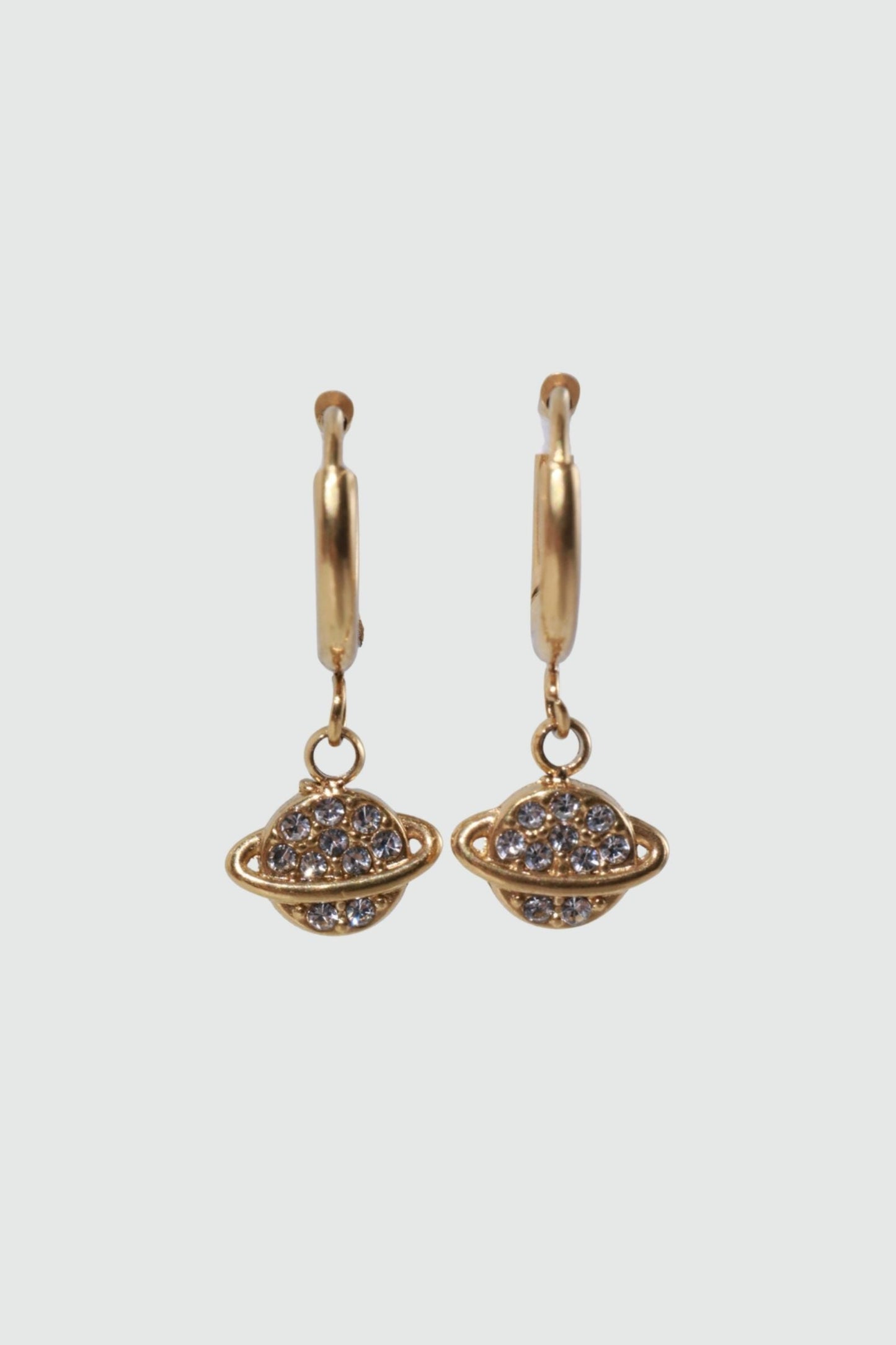 18K Gold Stainless Steel Diamond Saturn Star Hoop Earrings