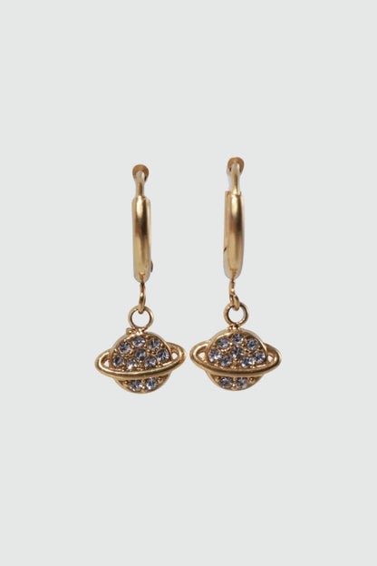 18K Gold Stainless Steel Diamond Saturn Star Hoop Earrings