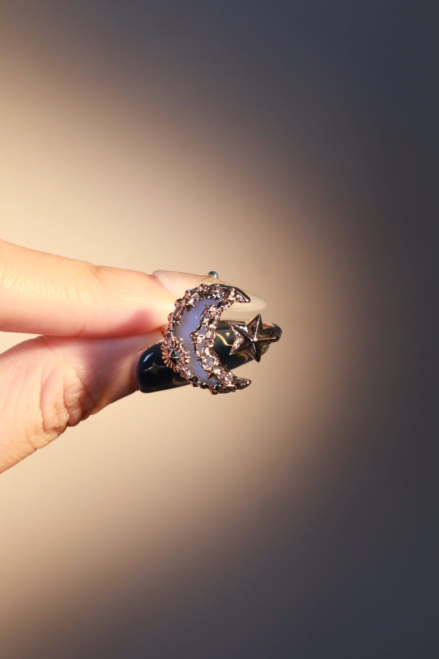 Blue Resin Moon Ring