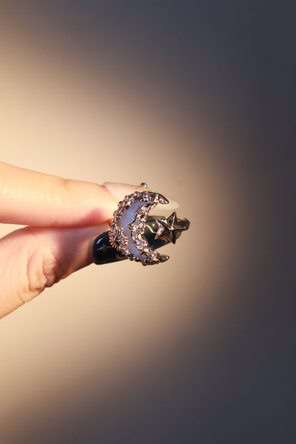 Blue Resin Moon Ring
