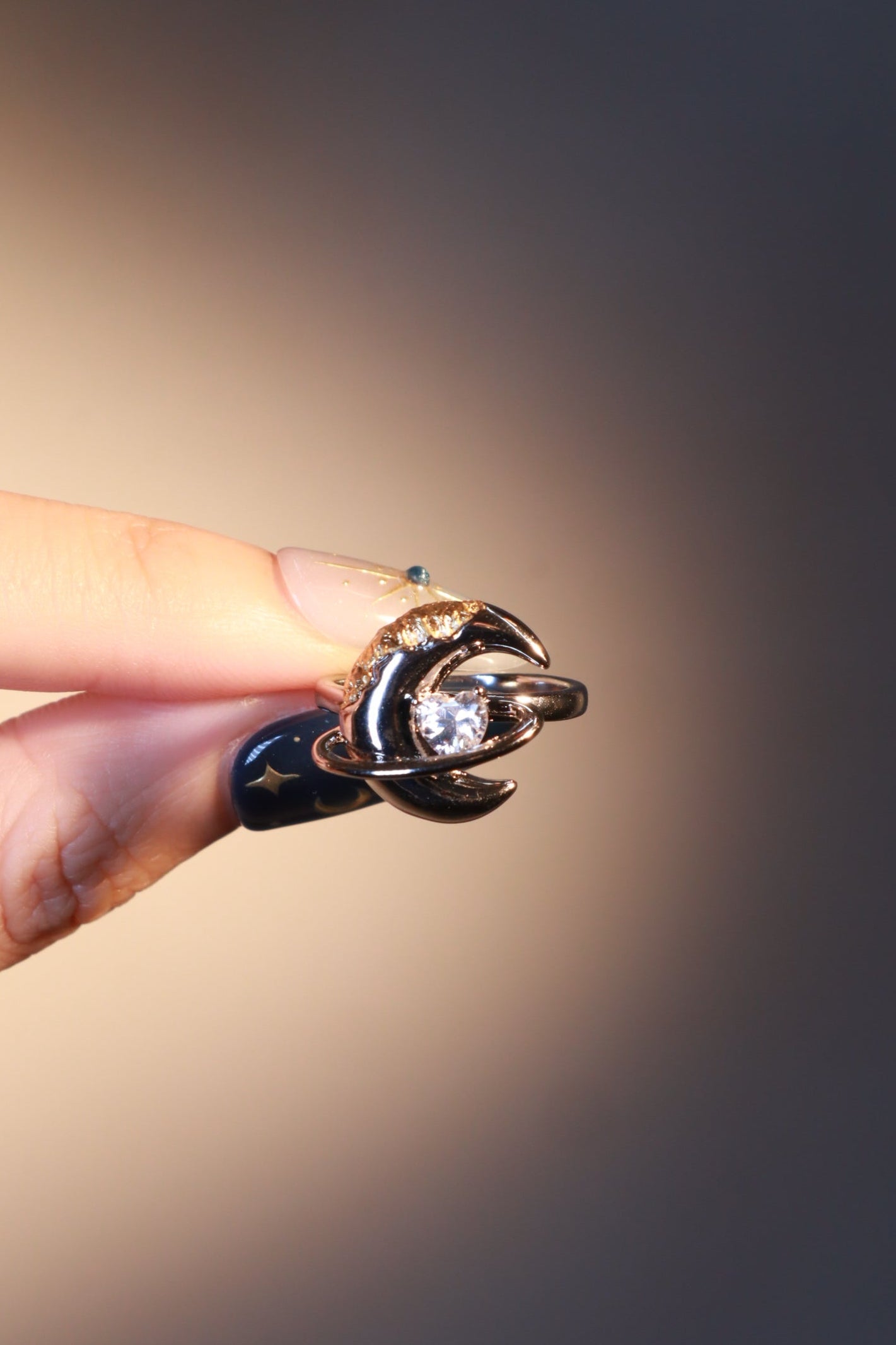 Moon Around Heart Ring