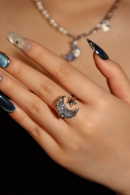 Blue Resin Moon Ring