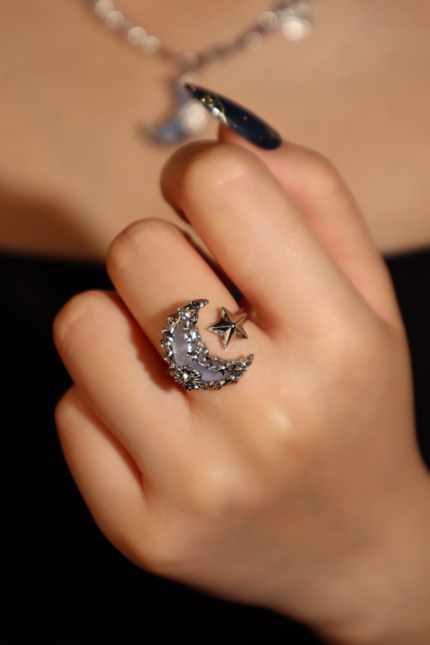 Blue Resin Moon Ring
