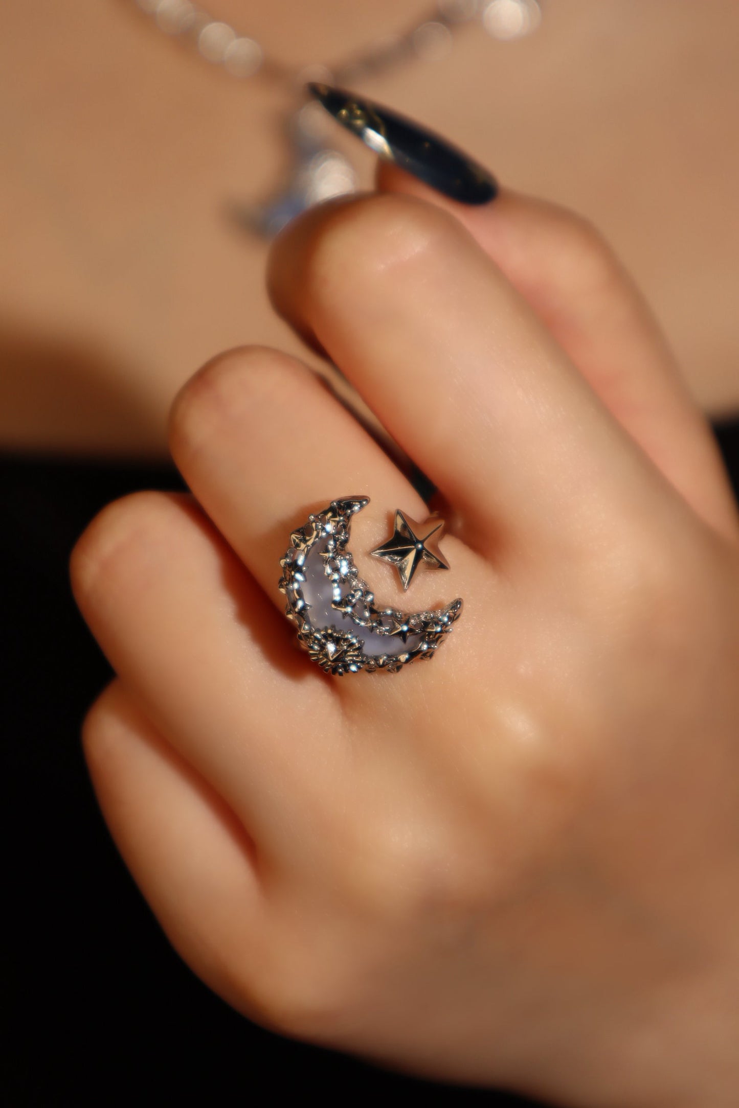 Blue Resin Moon Ring