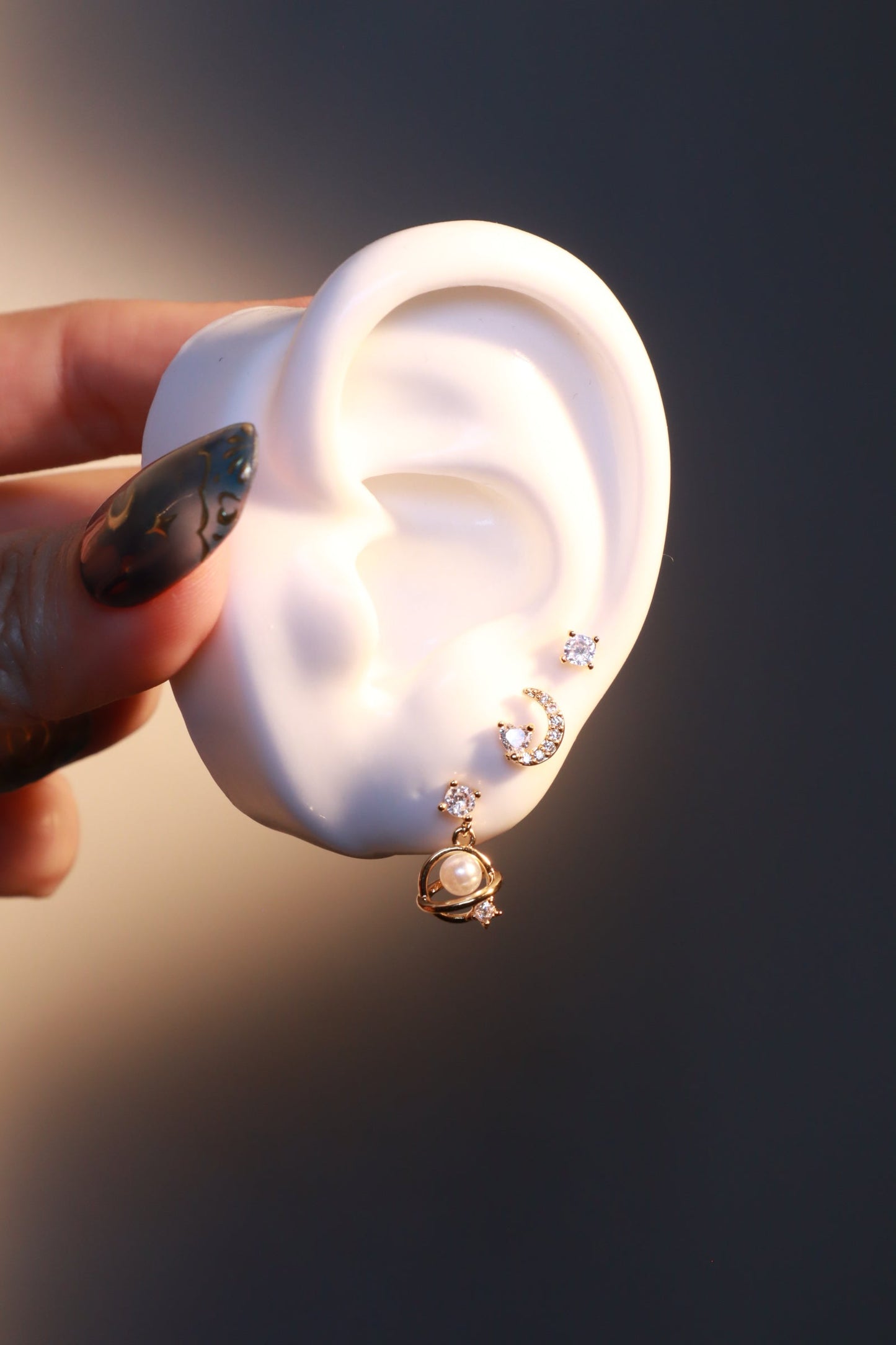 6 Pcs Saturn Pearl + Moon Earrings Bundle