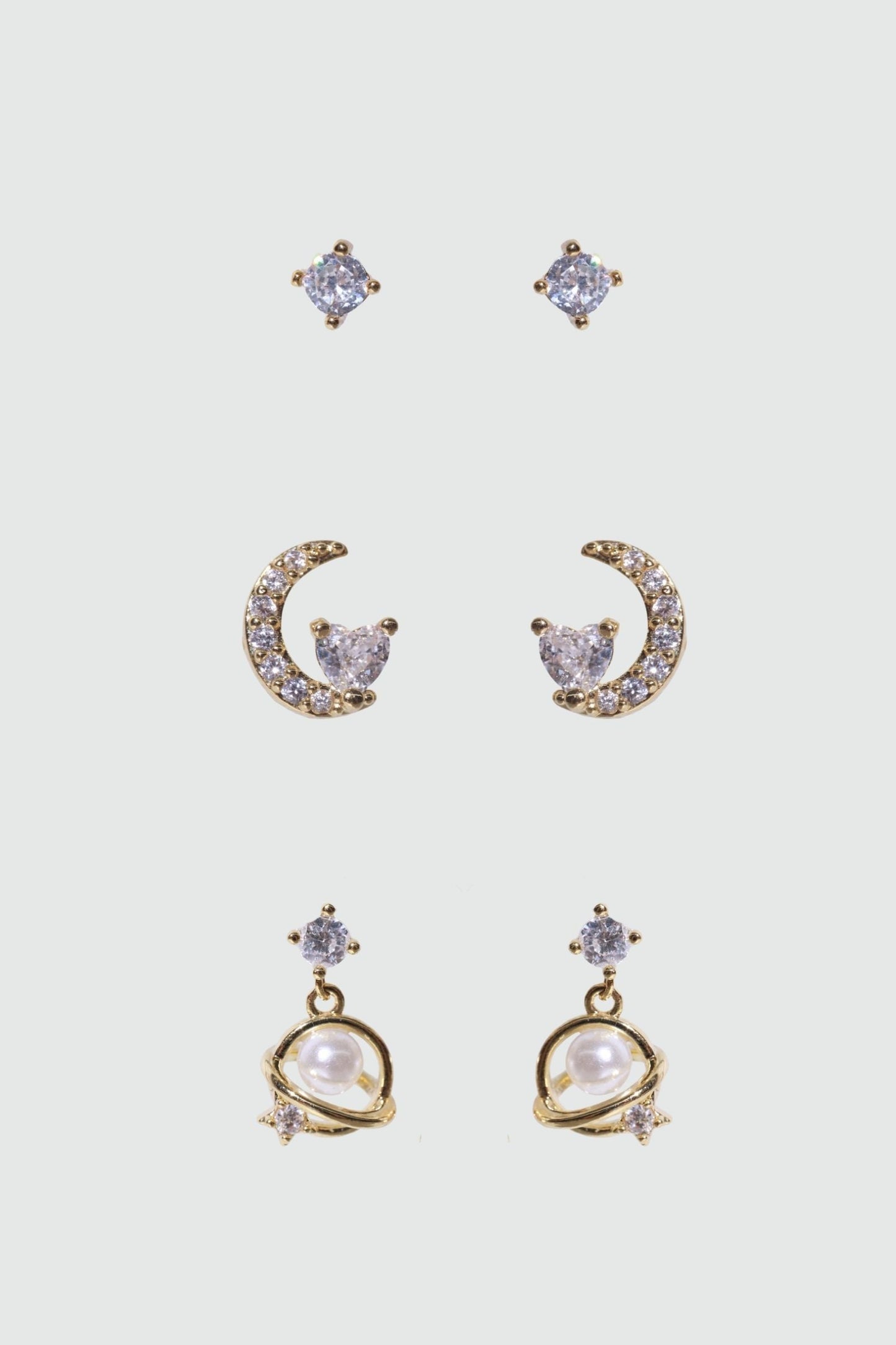 6 Pcs Saturn Pearl + Moon Earrings Bundle