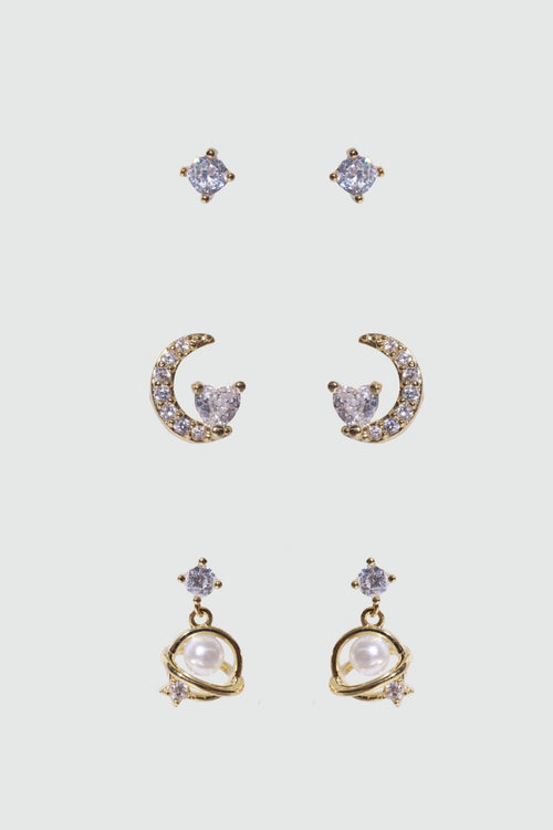 6 Pcs Saturn Pearl + Moon Earrings Bundle