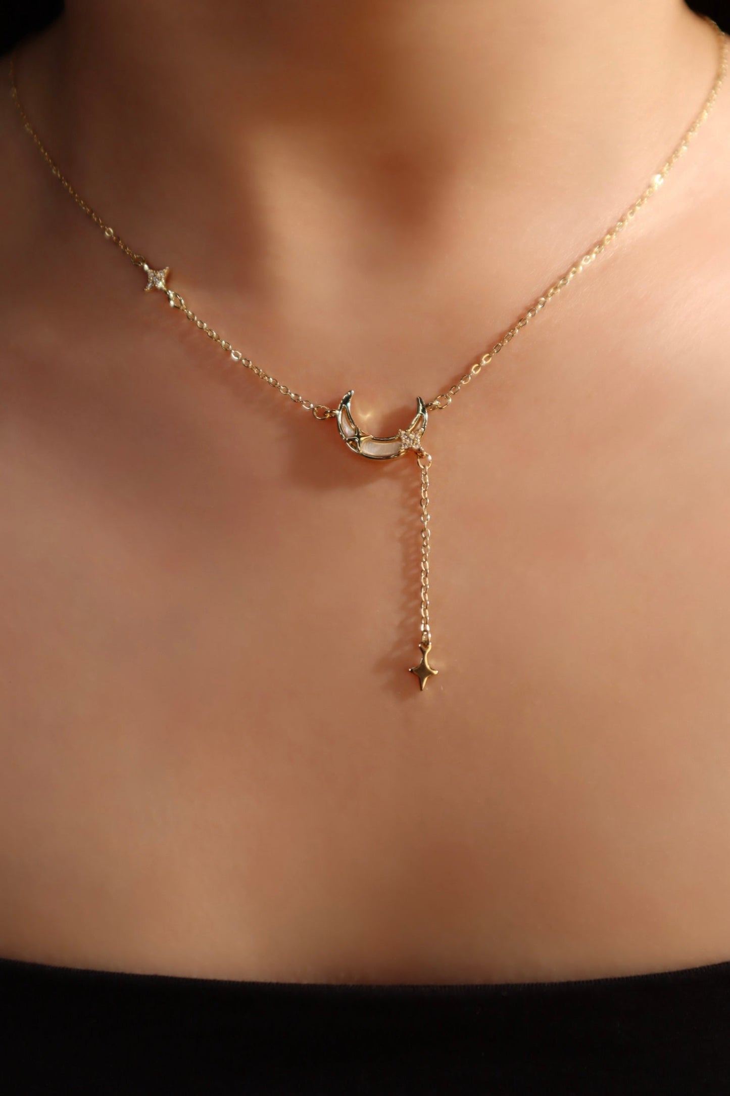 14K Real Gold Plated Lucky Moon Shell Necklace