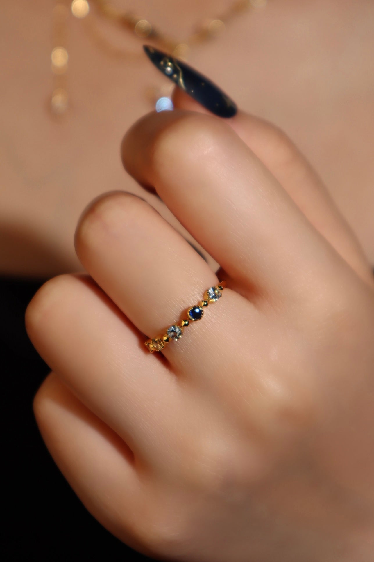 18K Real Gold Plated Gradient Sapphire Ring