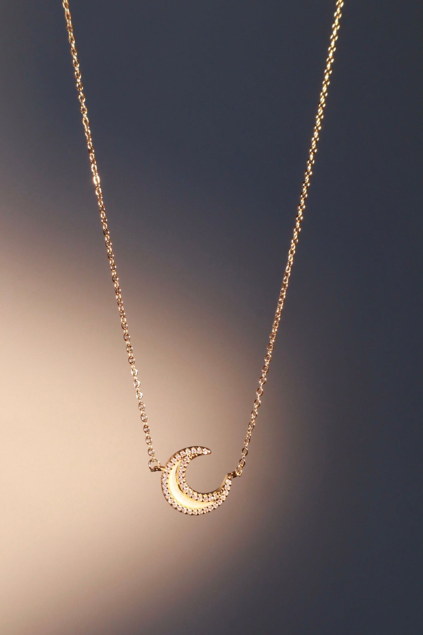 18K Real Gold Plated Diamond Shell Moon Necklace