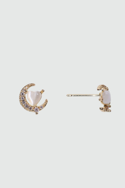 14K Real Gold Plated White Moonlight Heart Earrings