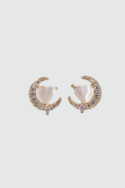 14K Real Gold Plated White Moonlight Heart Earrings