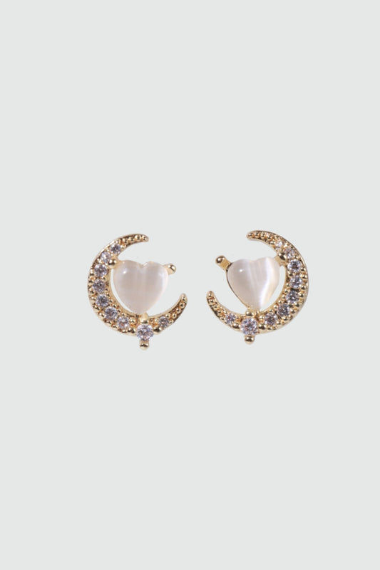 14K Real Gold Plated White Moonlight Heart Earrings