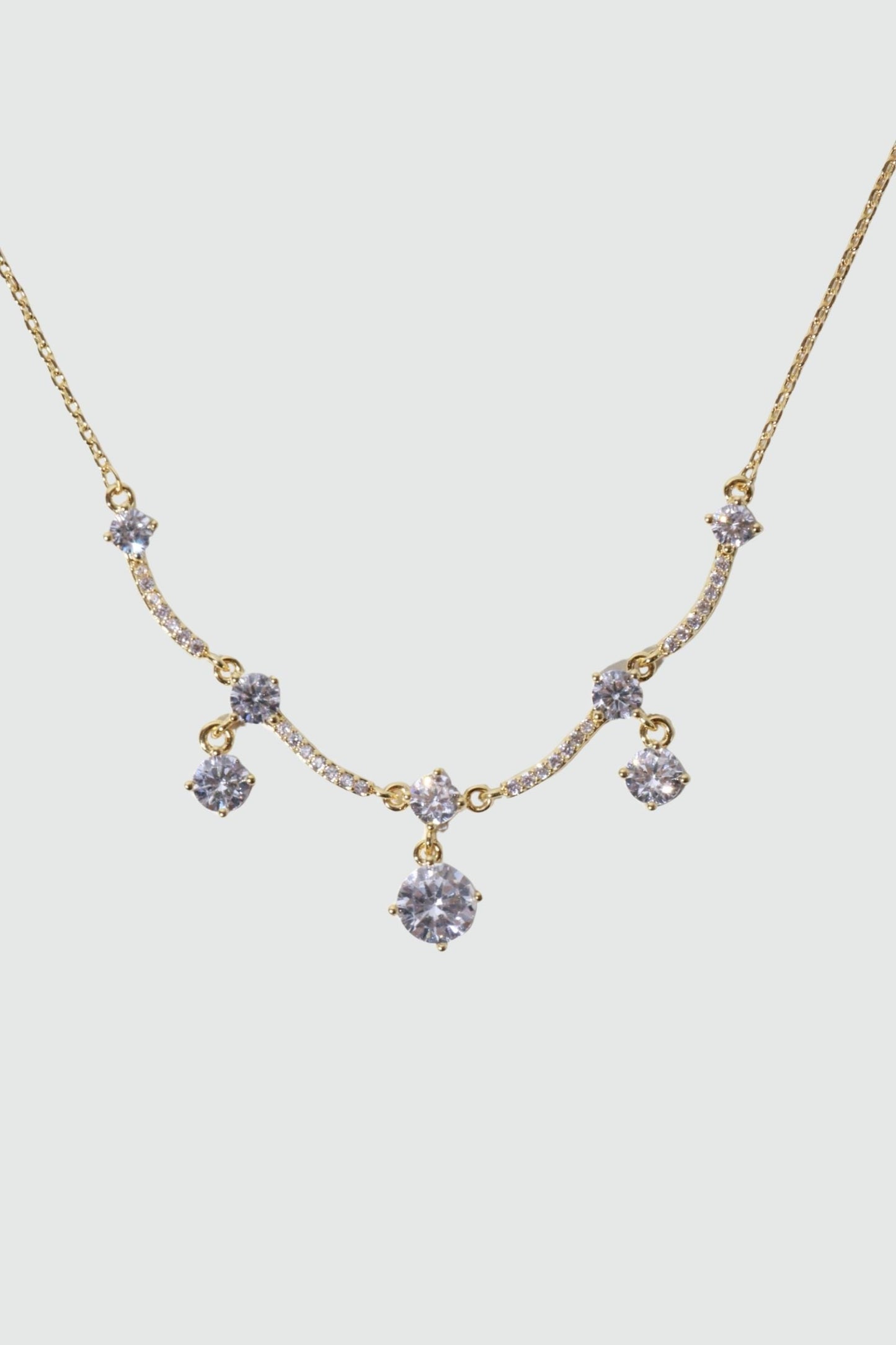 14K Real Gold Plated Curved Diamond Wave Necklace