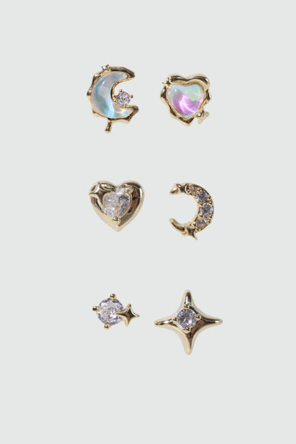 6 Pcs Moonstone + Starlet Earrings Bundle