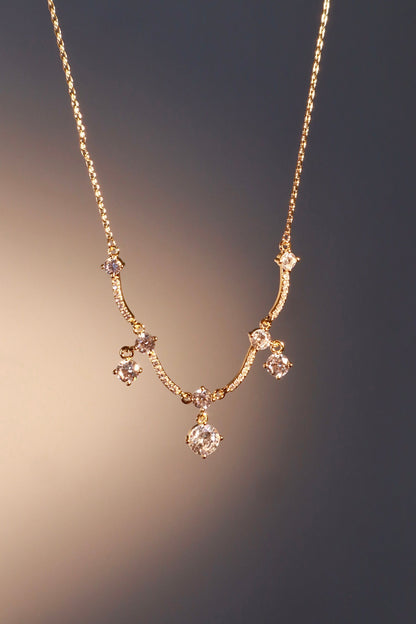 14K Real Gold Plated Curved Diamond Wave Necklace