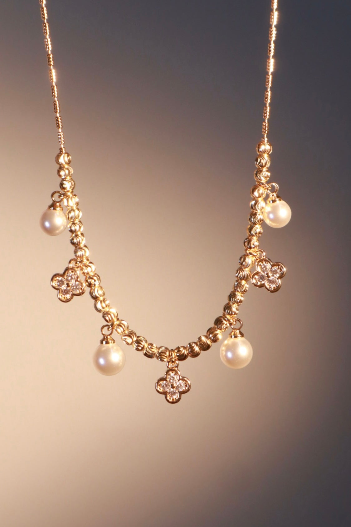 14K Real Gold Plated Lucky Pearl Beads Necklace