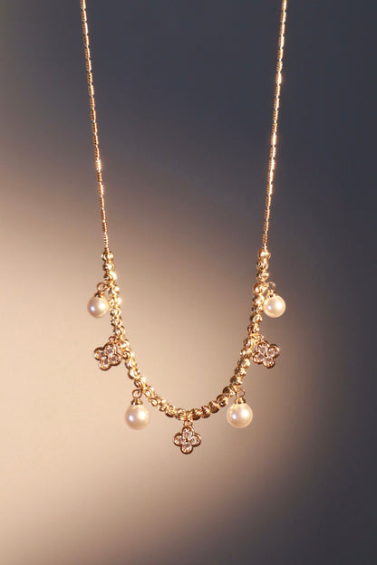 14K Real Gold Plated Lucky Pearl Beads Necklace