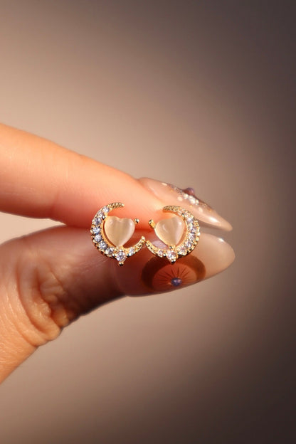 14K Real Gold Plated White Moonlight Heart Earrings