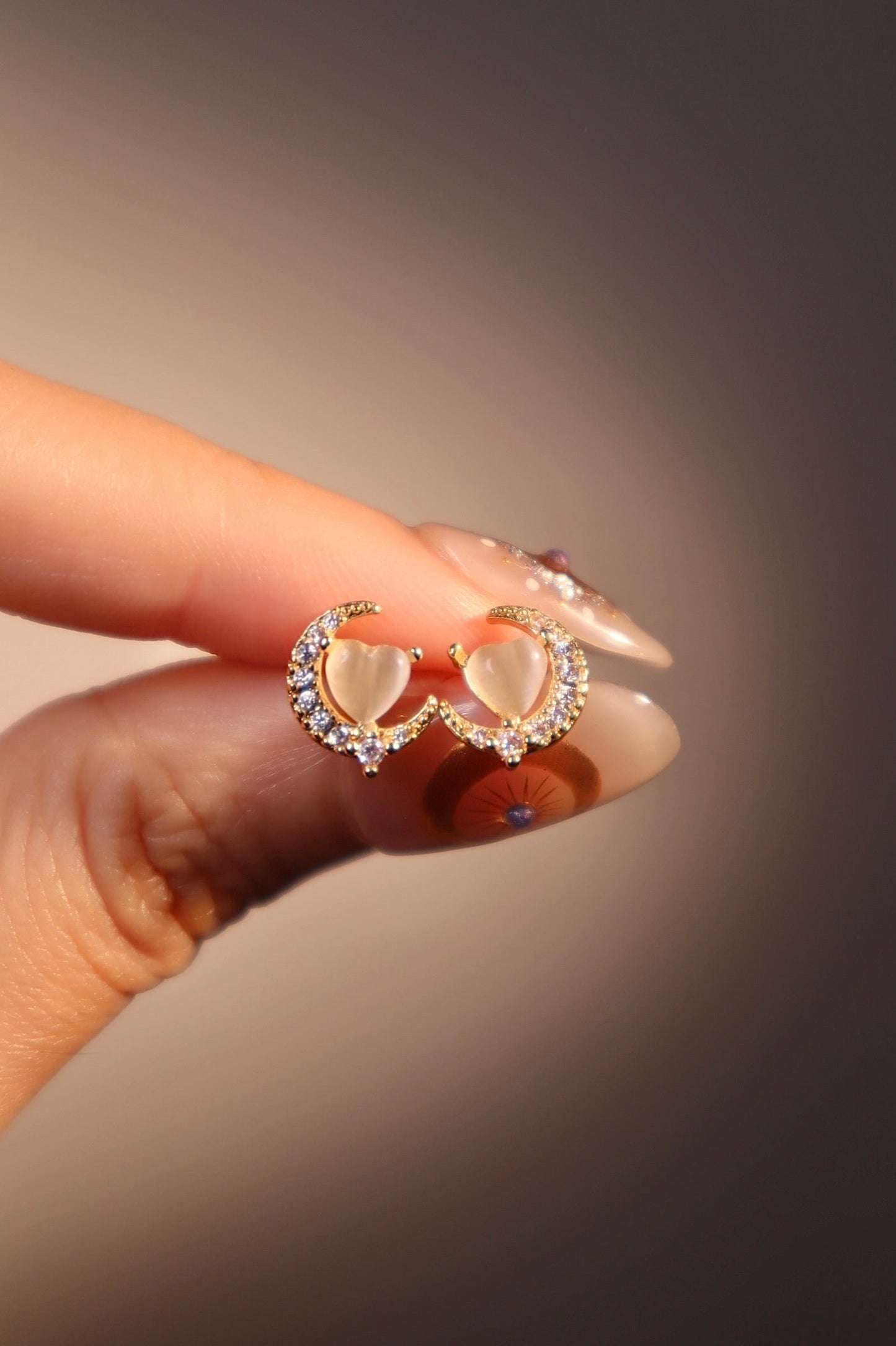 14K Real Gold Plated White Moonlight Heart Earrings