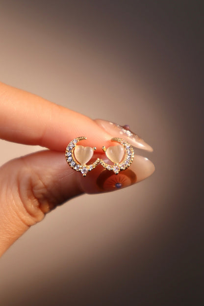 14K Real Gold Plated White Moonlight Heart Earrings