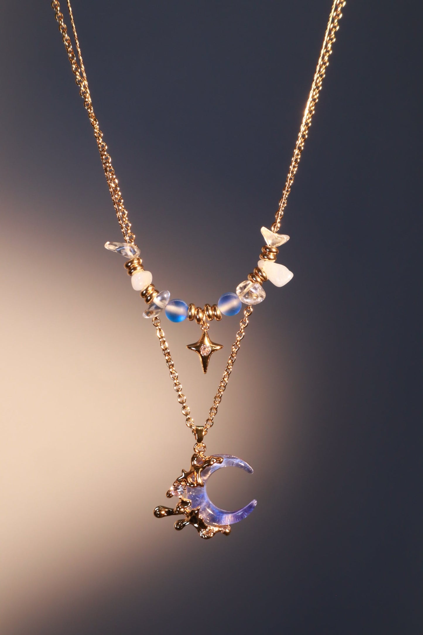 18K Real Gold Plated Gradient Blue Moon Necklace