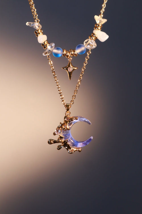 18K Real Gold Plated Gradient Blue Moon Necklace