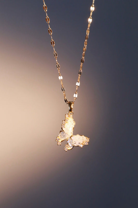 18K Real Gold Plated Crystal Butterfly Pendant Necklace