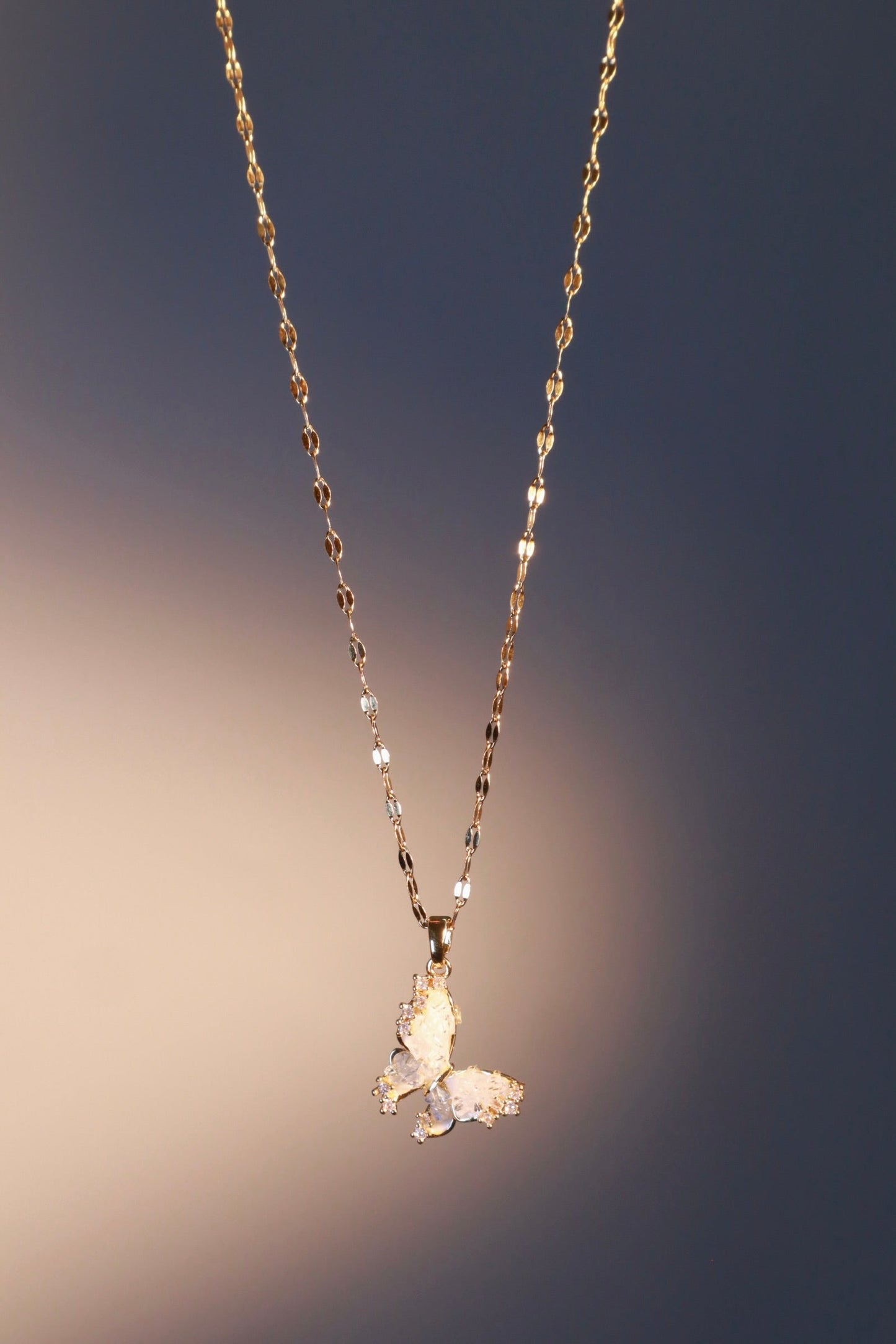 18K Real Gold Plated Crystal Butterfly Pendant Necklace