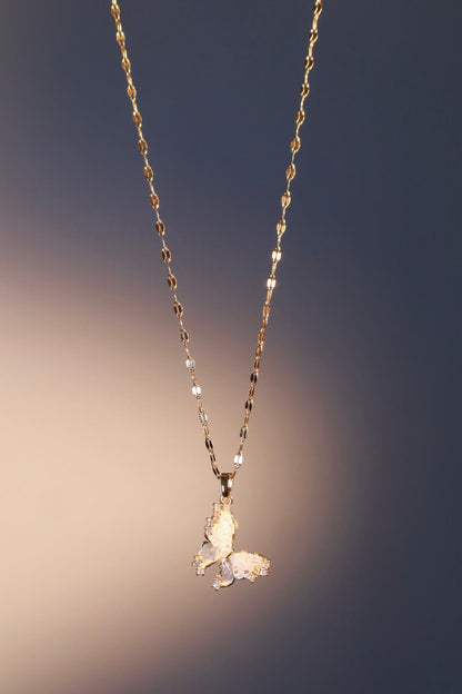 18K Real Gold Plated Crystal Butterfly Pendant Necklace