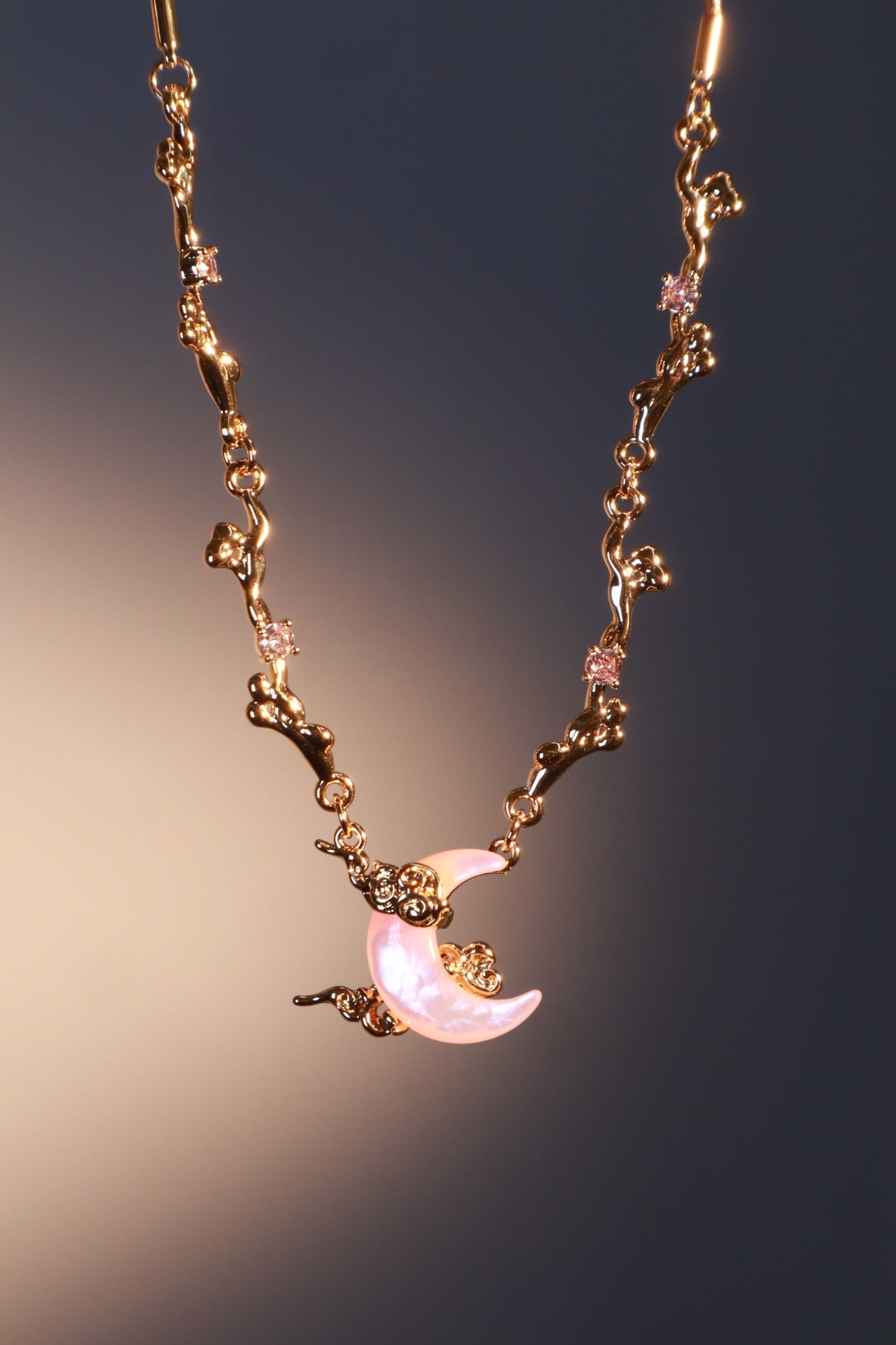 18K Real Gold Plated Pink Natural Shell Moon Necklace
