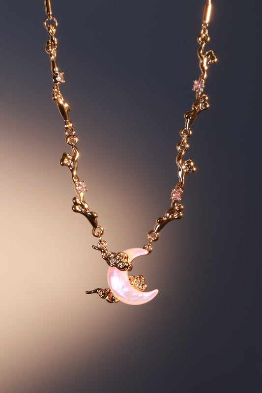 18K Real Gold Plated Pink Natural Shell Moon Necklace