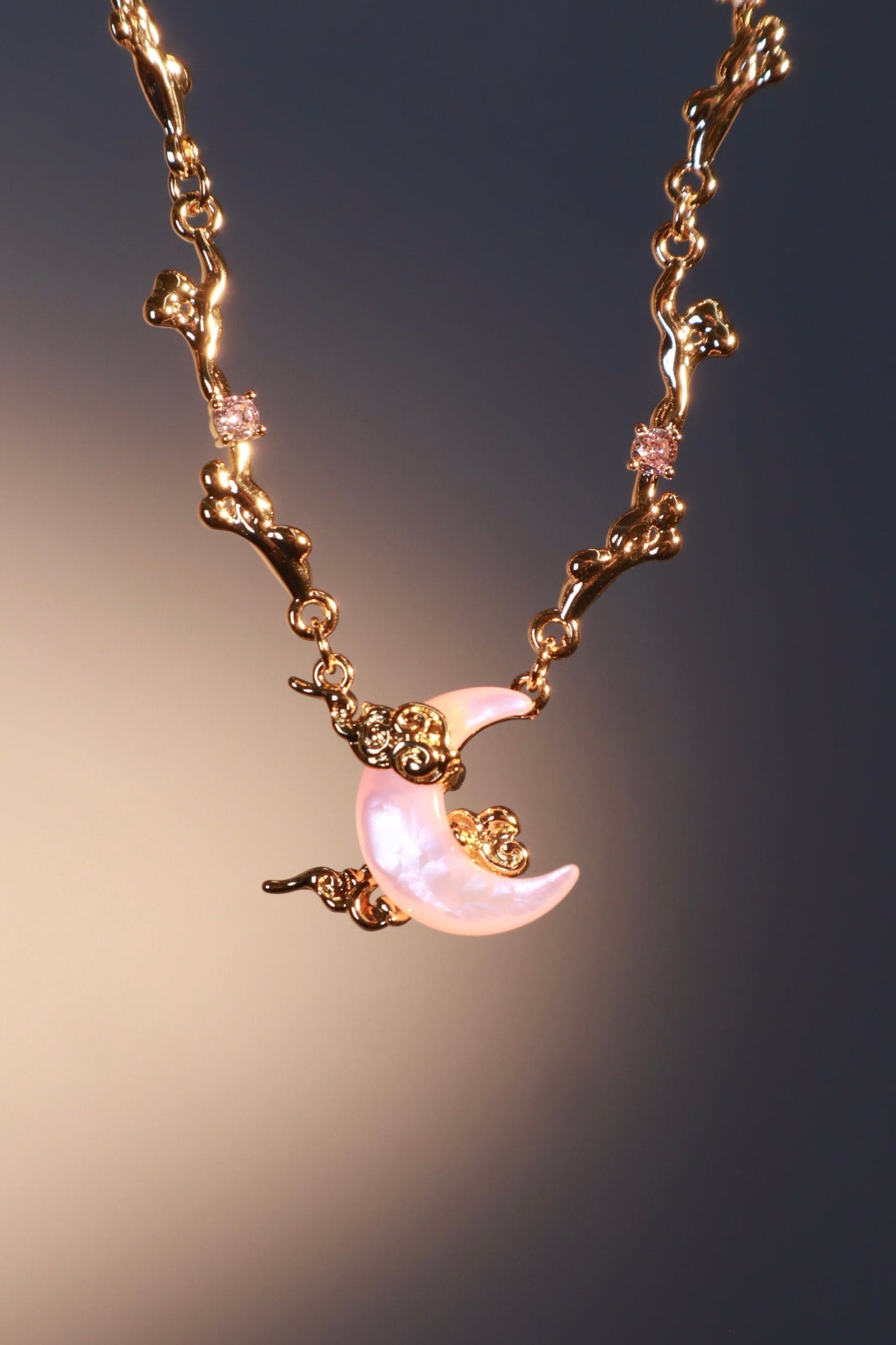 18K Real Gold Plated Pink Natural Shell Moon Necklace