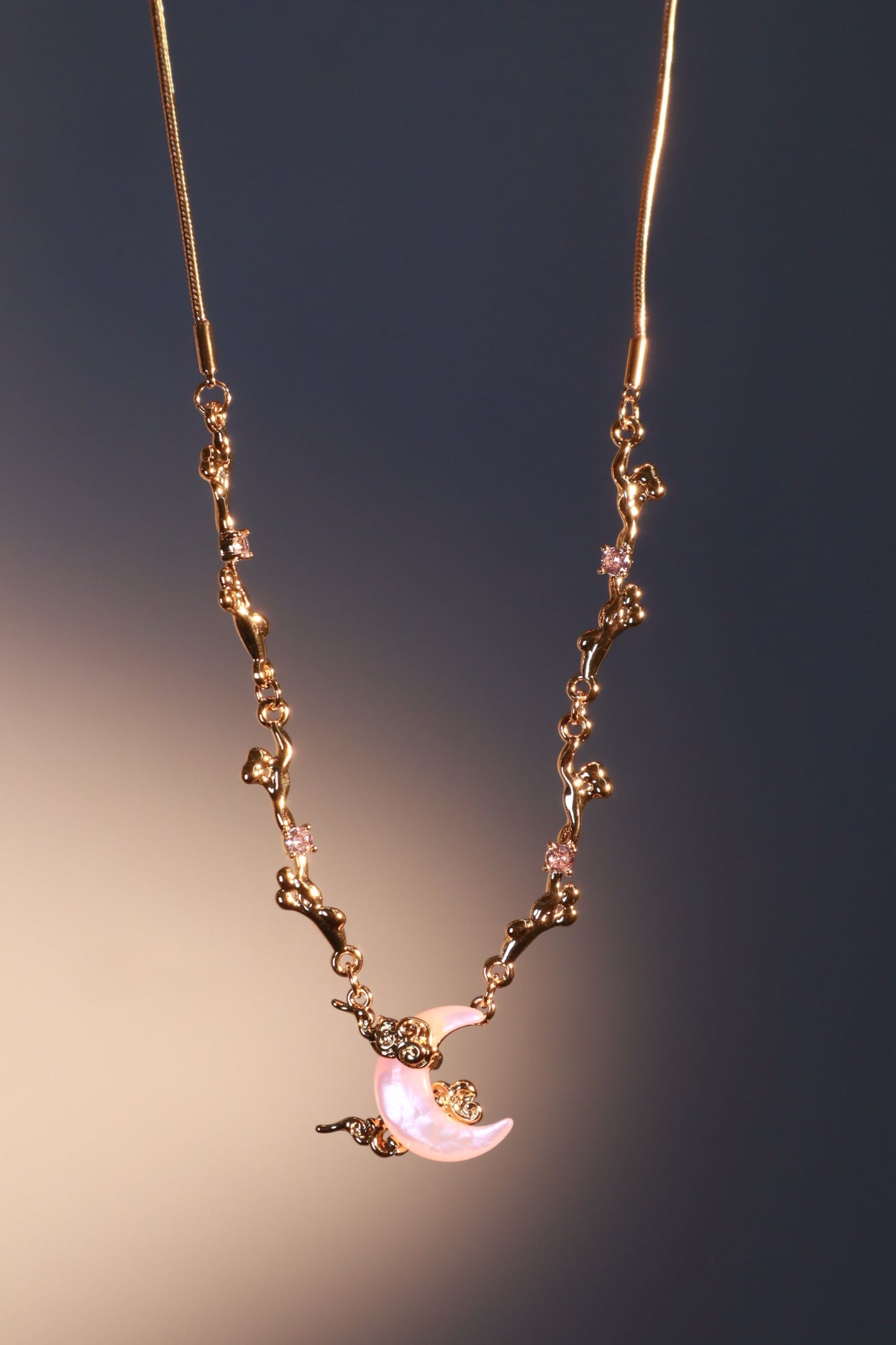 18K Real Gold Plated Pink Natural Shell Moon Necklace