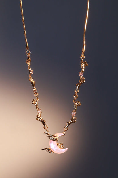 18K Real Gold Plated Pink Natural Shell Moon Necklace