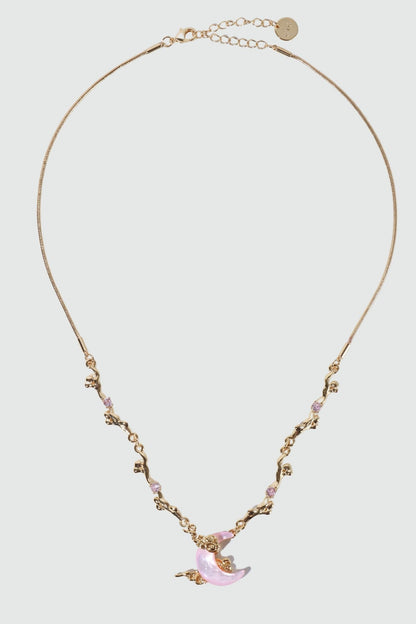 18K Real Gold Plated Pink Natural Shell Moon Necklace