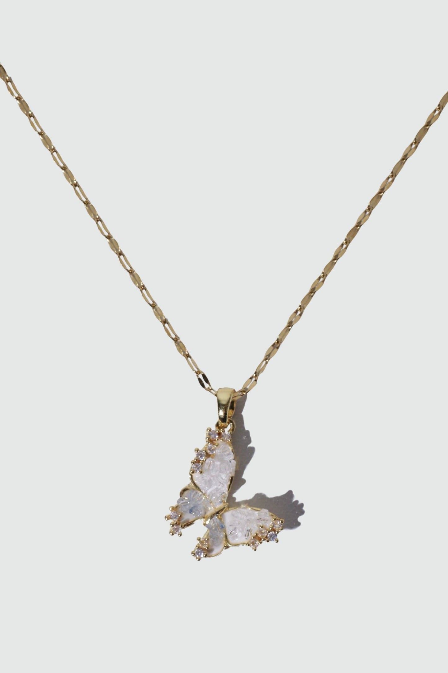 18K Real Gold Plated Crystal Butterfly Pendant Necklace