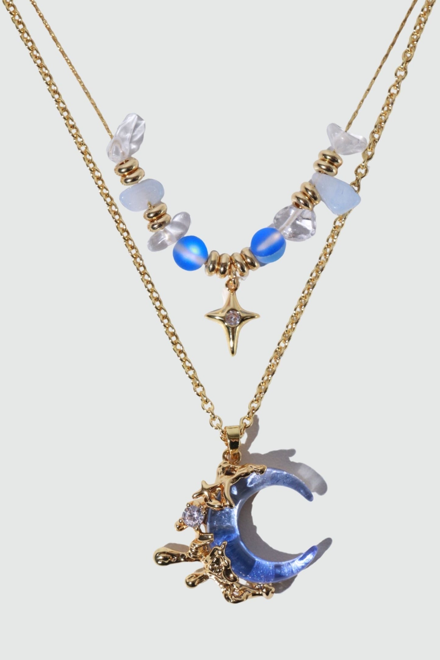 18K Real Gold Plated Gradient Blue Moon Necklace