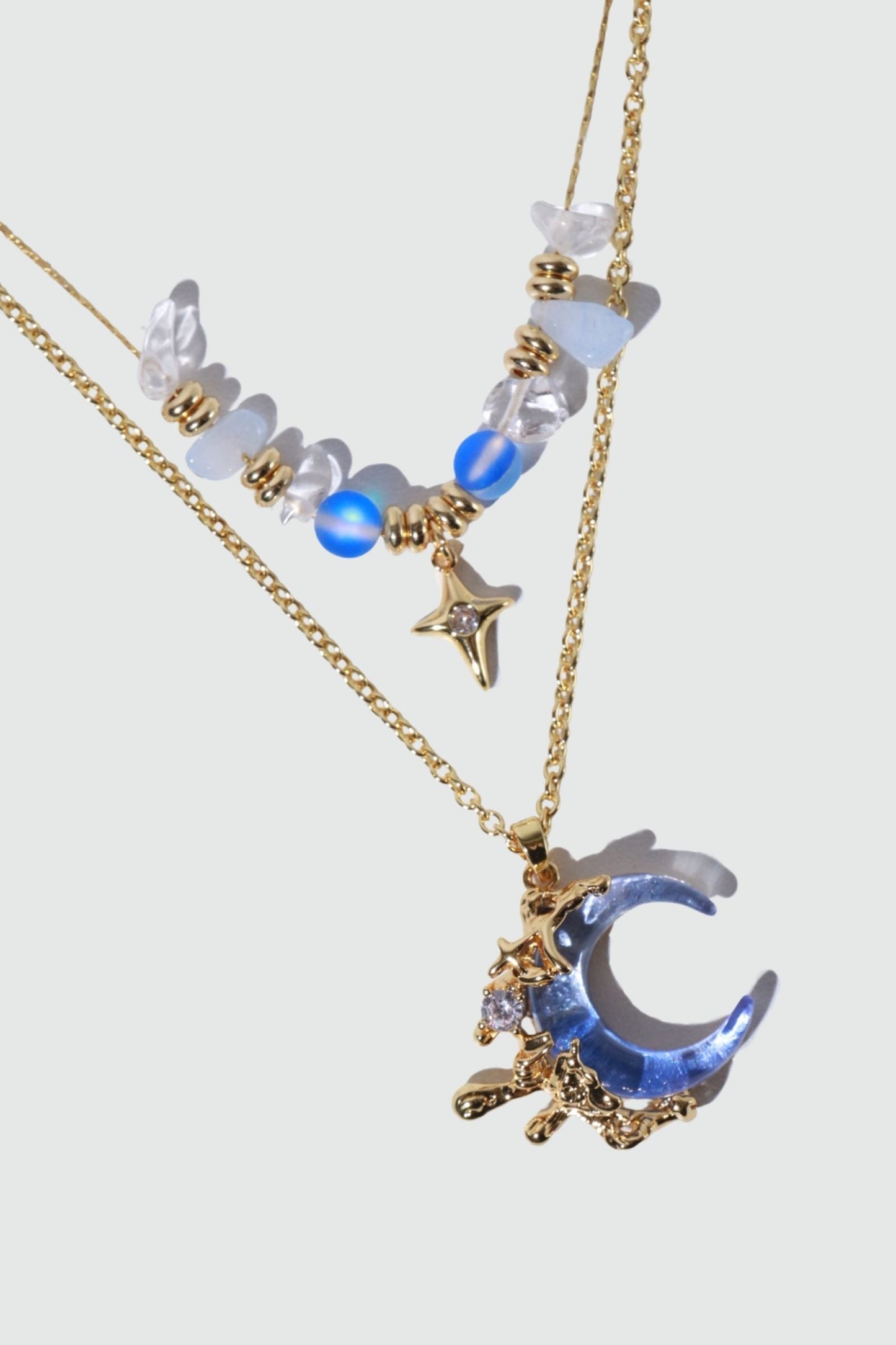 18K Real Gold Plated Gradient Blue Moon Necklace