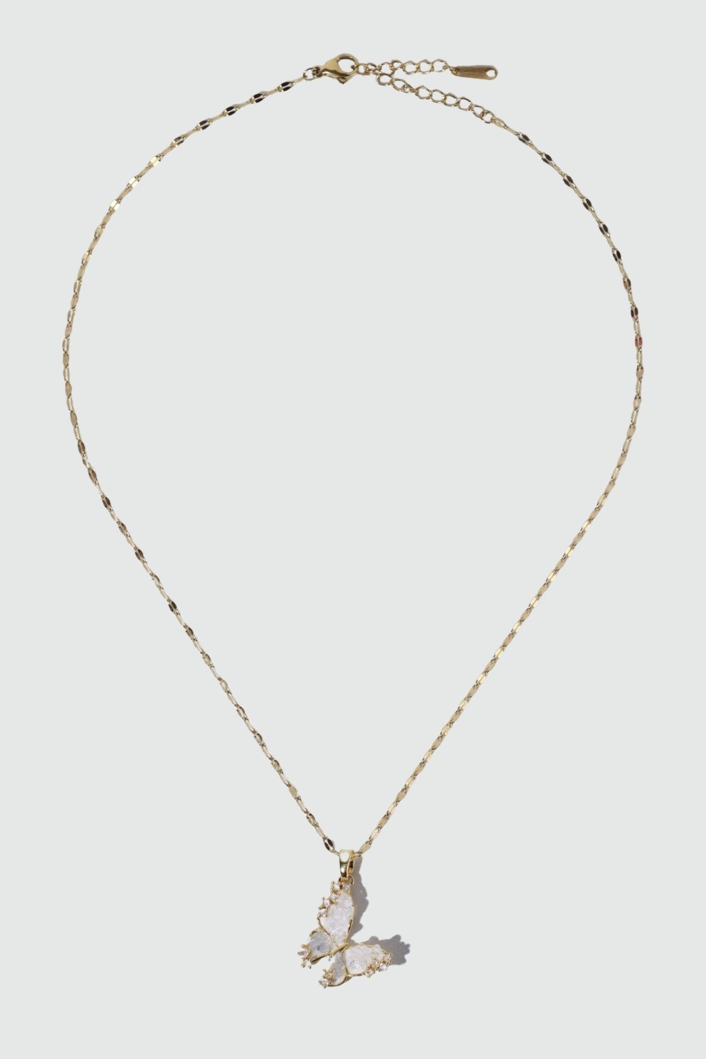 18K Real Gold Plated Crystal Butterfly Pendant Necklace