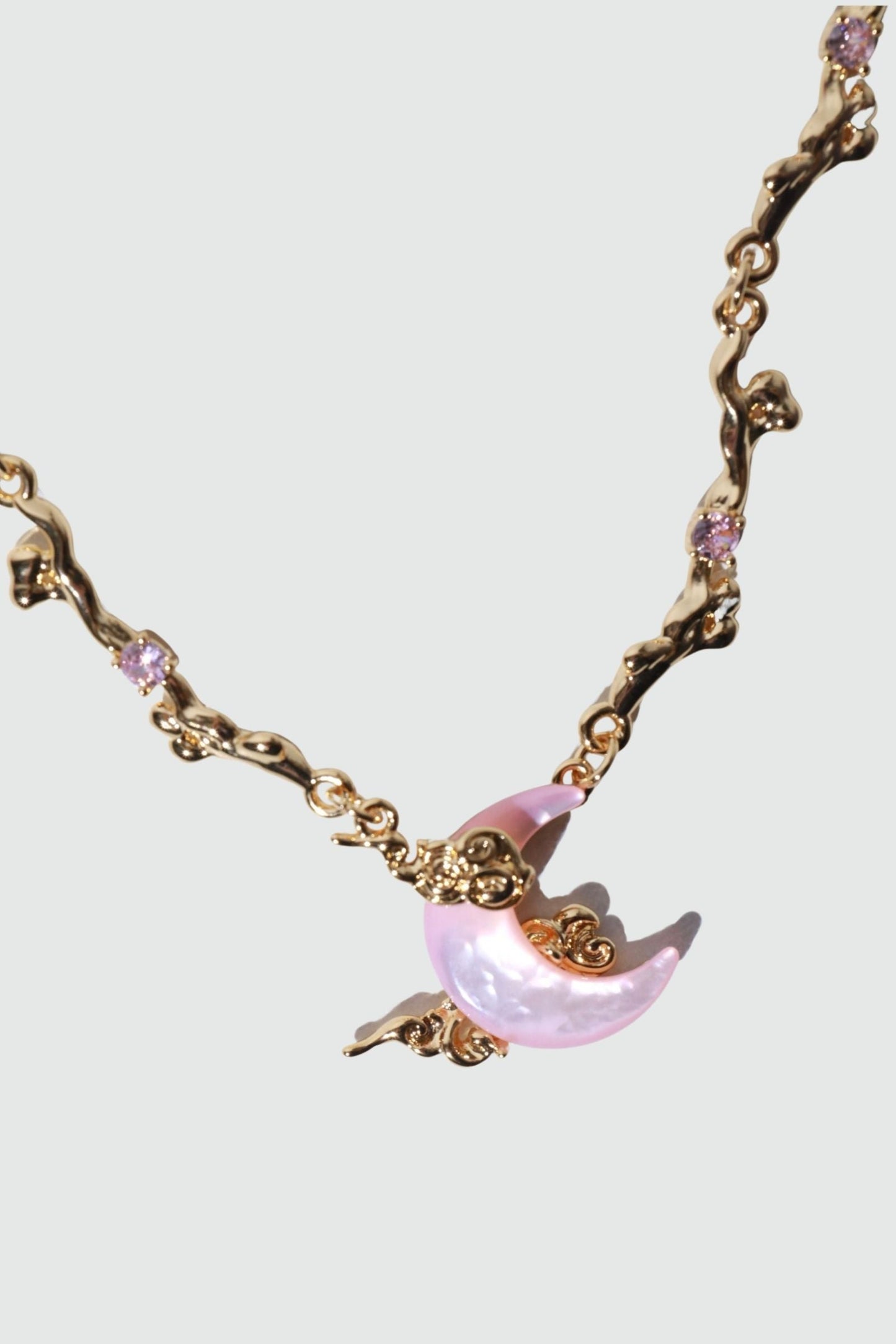 18K Real Gold Plated Pink Natural Shell Moon Necklace