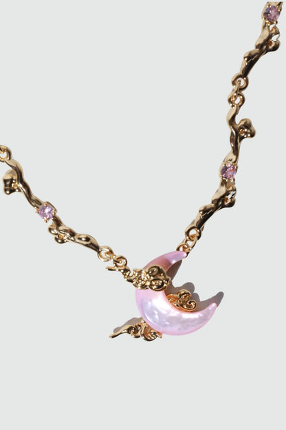 18K Real Gold Plated Pink Natural Shell Moon Necklace